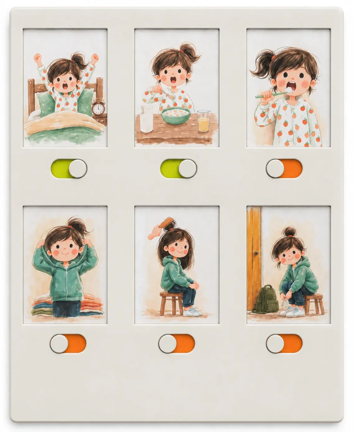 Tablero de rutinas color hueso con seis pasos